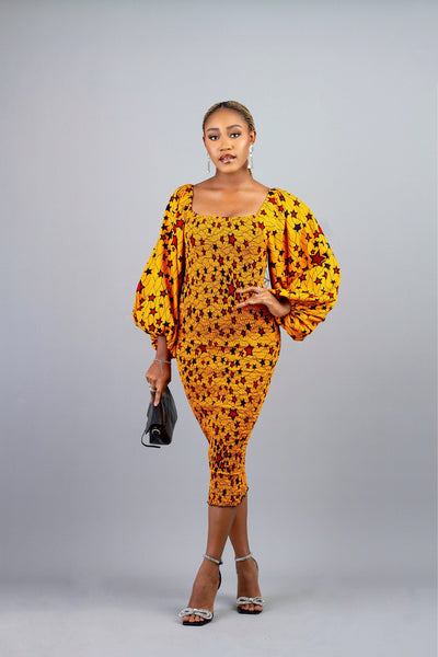 AFRICAN PRINT YETUNDE SMOKY BODYCON MIDI DRESS - AmazinApparels