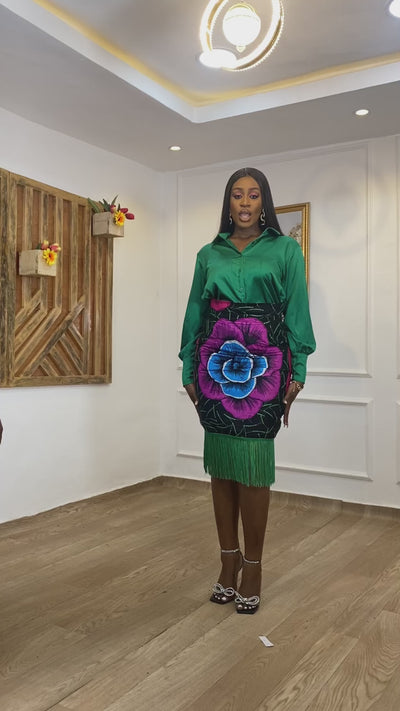Dayo Fringe African Print Midi Skirt | Amazin Apparels